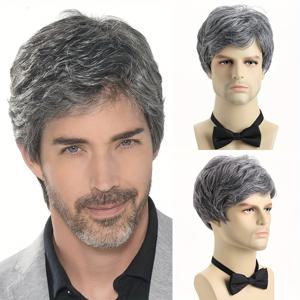 TEMU 남성용 스타일리시한 짧은 곱슬 모양의 혼합 회색 10인치 합성 모발 wig, 일상 착용, 코스프레, 할로윈, 파티, 나이트클럽용 - 폴리에스터 소재, 멋진 스타일, 손세탁만, 열 저항성, 웨이브 모발 스타일