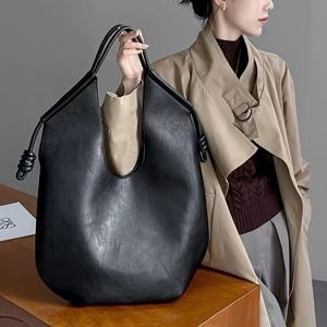 TEMU 대형 검은색 호보 토트백, 자석 잠금, 넓은 어깨 가방, 클래식 레트로 스타일, 건조 청소, 가장자리 페인트 없음 - 일상 사용 및 여행에 이상적