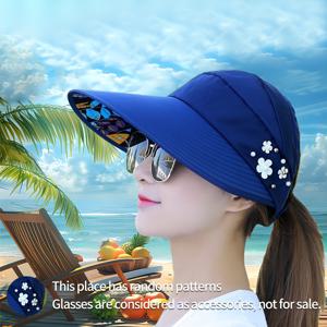 TEMU SMCONCERN 여성 스타일리시한 선하트 - 메이플 리프 프린트 및 꽃 장식 - 가벼운 바람 방지 드로스트링, 비치, 스포츠 및 캐주얼 아웃팅용 넓은 브림, 비치 액세서리, 아웃도어 헤어웨어, 스포티 헤어웨어, 내구성 있는 헤어웨어