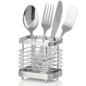 TEMU 스테인리스 스틸 식기 거치대 & 건조대, 주방 카운터용 공간 절약식 칼붙이 정리대, 식기세척기 사용 가능 튼튼한 디자인, 쉽게 청소 가능한 식기 보관함 (은색)