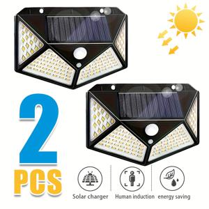 TEMU 1/2/4개 초강력 야외 태양광 조명, 100LED, 4면 조명, 운동 센서, 태양 충전, 쉬운 설치, 차고, 상업 거리, 지역 조명, 정원, 발코니 등