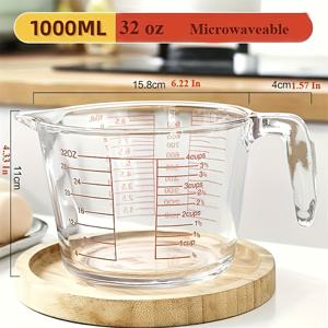 TEMU 1pc 대형 유리 측정 컵 - 16oz/32oz, 전자레인지 안전, 고온 내성, 베이킹, 요리 및 주방 사용에 적합, 패스트리 가게에 적합