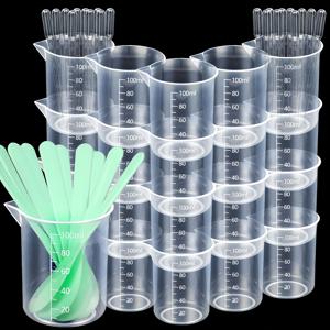 TEMU 50개 레진 주형 도구 세트, 20개 100ml 계량컵 포함, 에폭시 레진용 플라스틱 계량컵 + 10개 교반봉 및 20개 전사피펫, 정밀 스케일 표시 계량컵, 공예 및 주형 제작용