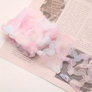 TEMU 270cm 매직컬러 3D 장미 수제작 이어리본 - 6cm 폭, DIY 재봉 & 공예용, 보우/선물포장/데코레이션에 적합한 폴리에스터/레이스 소재의 파스텔톤 투명 리본, 꽃다발과 크리스마스를 위한