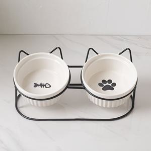 TEMU 1 세트 비끌리 세라믹 고양이 식품 및 물 그릇 - 건강한 식사 및 목 근육 피로 감소, 실내 고양이에게 이상적인, 고양이 사료 | 현대 고양이 액세서리 | 내구성 있는 고양이 그릇, 고양이 액세서리