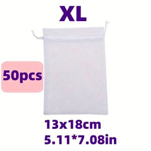 TEMU 50개 투명한 끈 조절 가능한 오간자 선물 가방 컬러풀 리본 타이 포함 - 결혼식, 파티, 생일, 기념일에 이상적 | 보석, 사탕, 문구류 및 소형 물건에 완벽함 | 과일 포장, 곤충 보관 및 휴일 선물용 다용도 사용, 웨딩 파티 선물 가방, 파스텔 색상 구성, 장식 리본 타이, 크리스마스