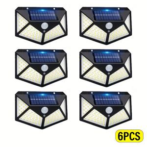 TEMU LiHangStar 상업용 태양광 벽등 6개 세트 야외용, 100개의 LED 태양열 모션 센서 보안 조명 및 적외선 감지 기능, IP44 고품질, 터치 컨트롤 및 쉬운 설치, 차도, 정원, 파티오, 산책로용 태양열 야외 조명