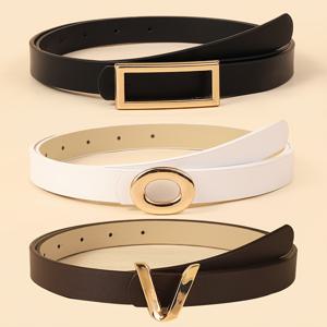 TEMU 3pcs 여성용 가죽 벨트 블랙 V 문자 버전 버클 패션 심플한 한국 스타일 윈드 스ーツ 자켓 드레스 청바지 스ーツ 일상 출퇴근 의상