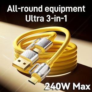 TEMU 240W Max 3in 1 데이터 케이블 USB-A TypeC 케이블 for galaxy S24 23 Ultra S22 S21 Honor Xiaomi USB C 빠른 충전 케이블 for iphone 15/15Plus/15Pro/15 Pro Max TypeC 케이블 for iphone 16/16Plus/16 Pro/16Pro Max