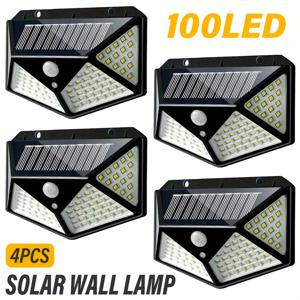 TEMU 4개 세트 상업용 거리 및 지역 조명, 100 LED 태양광 정원등 모션 센서 - IP44 벽걸이형, 터치 컨트롤, 설치 간편, 무선 배선 필요 없음, 고품질 태양광 충전식 야외조명, 실외 태양광 조명, 걸이형 태양광 등, 크리스마스 조명, 현대적 디자인, 내구성 강한 구조, 부동산 관리자 및 사업자용