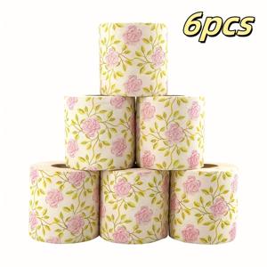 TEMU 2/3/4/5/6개, 고급 장미 프린트 롤 페이퍼 - 4겹 디자인과 장미 향이 나는 두꺼운 대나무 섬유 화장지 세트 (주방 타월, 냅킨, 티슈 포함) 랜덤 컬러|화장지