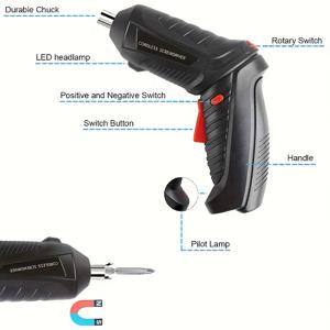 TEMU 47개 세트의 소형 휴대용 전기 스크루드라이버 세트, 드릴 비트, USB 충전, LED 조명, 1300mAh 리튬 배터리 미니 무선 스크루드라이버, DIY, 가정 수리 및 목공용