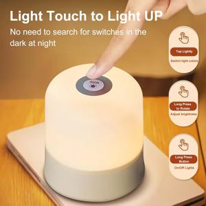 TEMU 1pc 터치 센서 LED 침대 램프, 3가지 모드 - USB 충전식 부드러운 눈 관리 조명, 침실 및 다양한 방을 위한 현대적인 플라스틱 디자인, 휴대용 데스크톱 조명, 수면에 이상적, 휴대용 데스크 램프