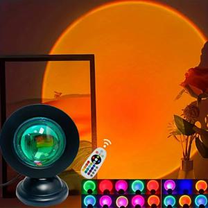 TEMU 1pc LED USB 선셋/해돋이 램프 프로젝터 - 조절 가능한 밝기 및 색상, 원격 제어, 가정 장식, 사진 촬영, 셀카 파티, 야외 캠핑, 결혼식, 데이, 할로윈, 크리스마스 - 배터리 미포함, 캠핑 랜턴