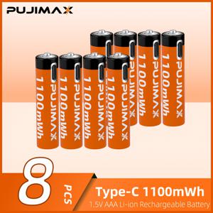 TEMU 충전식 리튬 배터리 AAA 1.5V Type-C 충전 1100mWh 오렌지색 고용량 강력한 파워