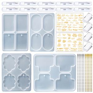 TEMU T159# 긴 사각형 오발 브로치 펜던트 키트 30개 DIY 펜던트 캐스팅 몰드 용품, 사각형, 오발 및 구름 모양의 펜던트 브로치 몰드, 비즈 체인, 클립, 스티커, 에폭시 레진 캐스팅 몰드, DIY 펜던트, 브로치, 키 체인, 장식 공예 제작을 위한 네 가지 형태가 포함되어 있습니다.