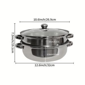 TEMU 10.6인치 두꺼운 스테인리스 410 조리용 냄비와 찜기 세트, 손잡이가 있는 이중층 수프 찌개 멀티팟, 유리 뚜껑, 상단 찌개 및 하단 수프 냄비, 인덕션 및 가스레인지 사용 가능