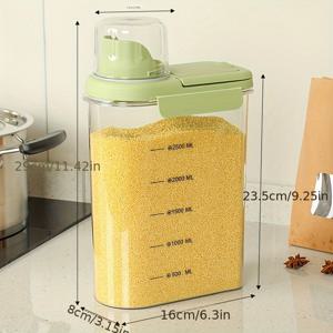 TEMU 1팩 대용량 밀폐 곡물 보관 용기, 이중 실리콘 씰 & 측정 표시 - PET+PP 투명 식품 저장 용기 (쌀, 밀가루, 애완동물 사료용) - 습기 및 벌레 방지 주방 정리함, 플립 탑 뚜껑 디자인