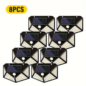 TEMU 8개 LihangStar 상업용 태양광 조명 스마트 모션 센서 포함, 100LED 4면 홍수조명, IP44 방수 벽등, 외부 벽, 파티오, 차고, 정원용, 현대적 디자인의 에너지 효율적인 LED 야외 조명
