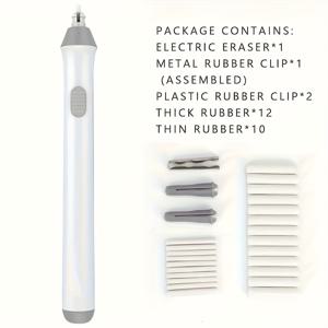 TEMU 1pc MIAOQUANJI 전기 지우개 - 2-in-1 블랙 & 화이트, 아트 & 학습용 휴대용 교체식 배터리 전원 지우개, 36V 안전, 내구성 있는 플라스틱 디자인, 학습 필수품, 세련된 지우개, 안전한 지우개