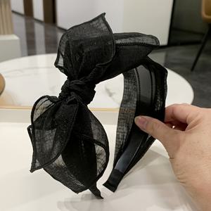 TEMU 1개 우아한 메쉬 리본 헤어밴드, 미끄럼 방지 넓은 가장자리 - 블랙 & 주름 질감 여성용 헤어 액세서리, 데이, 캐주얼 및 공식 행사용, 스타일리시 헤어보우, 세련된 룩, 안전 착용 디자인|머리띠