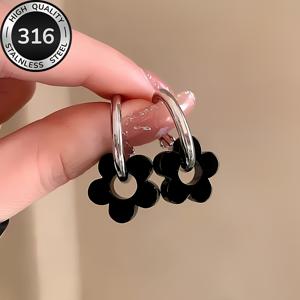 TEMU 알레르기 방지 고품질 316 스테인리스 스틸 플라워 후프 귀걸이, 편안하고 다용도, 심플하고 우아한 패션 여성용 일상 착용 또는 파티용 주얼리 액세서리, 여성을 위한 고급스러운 선물