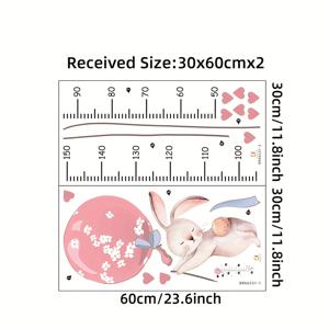 TEMU 1pc 귀여운 만화 토끼 성장 차트 벽 스티커 - 아름다운 풍선 & 규칙 제거 가능한 비닐 스티커, 자체 접착식 어린이 방 유아원 장식, 교육용 높이 측정용 놀이방 방, BRUP