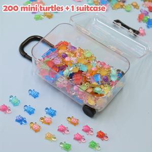 TEMU 200/300 빛나는 미니 거북이 펜던트 + 캐리어 보관함 1개 - DIY 네일 아트, 주얼리 공예, 웨딩 데코용 컬러풀 플랫백 레진 장식품 - 무향 거북이 매력 (18세 이상)
