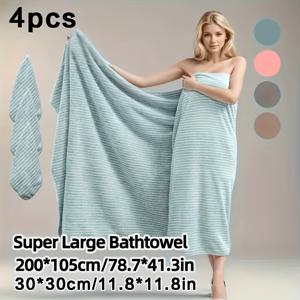 TEMU 4pcs 세트, 초대형 41.34x78.74인치 스타 타월 + 1개 포함 *인치 스퀘어 타월 3개, 고흡수 코랄 플리스, 빠른 건조, 변색 방지, 내구성 강함 - 홈, 해변, 야외용 완벽한 선물 | 모던 패턴, 페이스 클로스, 체크 타월 세트|비치타올|샤워커튼