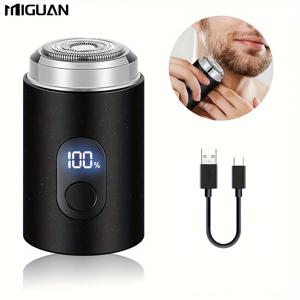 TEMU 미구안 남성용 컴팩트 전기 면도기 - 디지털 배터리 디스플레이, USB 고속 충전 & 초경량 휴대용 디자인, 세련된 블랙 여행 필수품, 미니 포터블 트리머, 다목적 스타일링 트리머