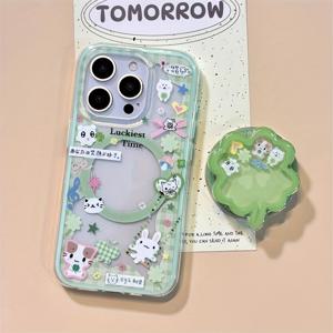 TEMU 자석 컬러 플레드 경계 네잎 클로버 고양이 폰 케이스, 자석 스탠드 포함, for iphone 11, 12, 13, 14, 15, And 16 Pro Max와 호환 가능합니다.|폰케이스|아이폰케이스