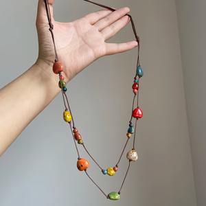 TEMU 빈티지 비즈 세라믹 롱 네크리스, 조절 가능한 길이, 핸드메이드 더블 레이어 복숭아 하트 디자인, 다용도 일상 액세서리, 고온 가마로 구운 세라믹 비즈, 생일·발렌타인데이·추수감사절·어머니날 선물 추천