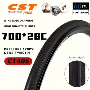 TEMU CST 700x25 28C 블랙 & 브라운 로드바이크 타이어 - 반경 반경 오픈 트레드, 부드러운 사이클링 경험을 위한 내구성 있는 고무, 대부분의 로드바이크와 호환, 사이클링 액세서리, 세련된 타이어 디자인, 품질의 구조