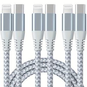 TEMU 아이폰 14 11 10 Max X XS XR 9 8, 아이패드용 20W 3A USB-C to Lightning 케이블 10ft 긴 충전선 3개 세트 고속 충전