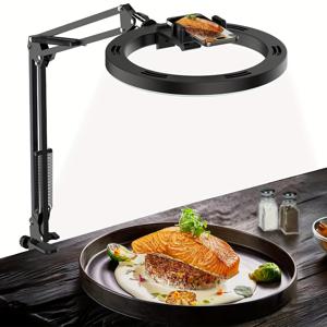 TEMU 오버헤드 카메라 마운트 셀피 링 라이트 및 폰 홀더, 25.4cm LED 링 라이트 데스크 스탠드 아이폰용, 틱톡 영상 녹화 라이브 스트림 요리 트립로드