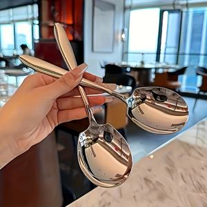 TEMU 2pcs Heavy Duty 304 스테인레스 스틸 대형 식기 - 두꺼운 인간공학 핸들, 거울 광택 마감, 상업용 식기, 주방, 레스토랑, 호텔, 버퍼 및 공공 식사, 레스토랑 식기, 세련된 금속 마감, 내구성 주방 용품