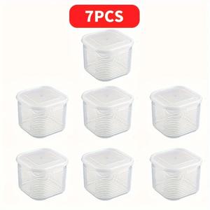 TEMU 7개 스택 가능한 식품 보관 용기, 부드러운 밀폐 뚜껑이 있는 투명 PP 소재, 냉장고 정리용 공간 절약 디자인, 고기, 야채, 과일에 적합, 주방 및 야외 피크닉에 완벽, 재사용 가능한 식품 보관, Kitche