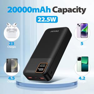 TEMU ENEGON 20000mAh 22.5W 휴대용 고속충전기 보조배터리 - PD 퀵차지, LED 잔량표시 + USB-C/USB-A/ 입력, 초슬림형 iPhone 15/14/ /삼성/태블릿용 이동식 외장배터리팩, 여행 & 야외 비상백업파워, 아이폰용 휴대용 충전기, 스마트폰을 위한 충전|보조배터리20000