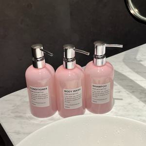 TEMU 3팩 - 500ml 대용량, 새로운 반투명 핑크색, 무료 방수 분류 라벨 포함, 홈 스토리지 필수품, 비즈니스 상품에 적합, 샴푸, 컨디셔너, 샤워 젤 사용 가능, 호텔, B&B, 미용실