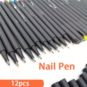 TEMU 12색 네일 페인트 펜, DIY 네일 아트, 빠른 건조 페인트 펜, 정밀 3D 네일 페인팅 펜, 학생용 미술 세트, 0.4mm 초미세 금속 섬유 팁, 방수 워터컬러 스톡 페인트 12개입
