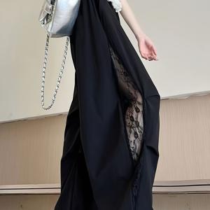 TEMU 여성용 홀 레이스 패치워크 오버올, 캐주얼하고 세련된 디자인, 부드러운 레이스 장식, 조절 가능한 밴딩 허리, 사이드 포켓, 편안한 루즈핏, 봄·가을에 적합한 팬츠