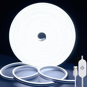 TEMU USB LED 네온 로프라이트 5V, 1m/2m//5m 조광형 화이트 네온 스트립, IP65 방수 유연한 LED 줄불빛, 주방·침실용 이내외장식, 파티&분위기 조명, 인테리어 DIY, 고품질 USB전원 지속가능한 네온 스트립