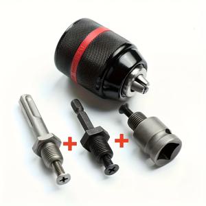 TEMU 4개 세트 헤비 듀티 메탈 드릴 척 세트, 1.5-13mm 키리스 헥스 샹크/SDS/소켓 어댑터 - 튼튼한 스틸 컨버터 키트