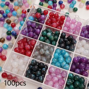TEMU 100개 8mm 인어 글리터 별하늘 아크릴 라운드 비즈, DIY 팔찌 및 목걸이 만들기 공예용 루스 비즈