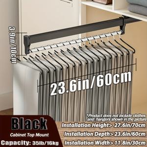TEMU 1개 다중 사이즈 금속 푸쉬풀 텔레스코픽 바지 랙, 상단 장착식 풀아웃 바지 정리함, 33lb/16kg 하중 용량, 옷장 보관 및 공간 최적화를 위한 탈착식 막대, 다양한 방 유형에 적합