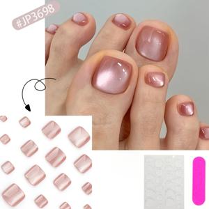 TEMU 24pcs 여성용 핑크 고양이 눈 모양의 짧은 길이, 순색 및 진주 빛이 가미된 착용 가능한 발가락 나일 연장