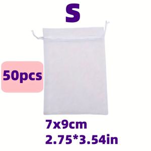 TEMU 50개 투명한 끈 조절 가능한 오간자 선물 가방 컬러풀 리본 타이 포함 - 결혼식, 파티, 생일, 기념일에 이상적 | 보석, 사탕, 문구류 및 소형 물건에 완벽함 | 과일 포장, 곤충 보관 및 휴일 선물용 다용도 사용, 웨딩 파티 선물 가방, 파스텔 색상 구성, 장식 리본 타이, 크리스마스, 할로윈