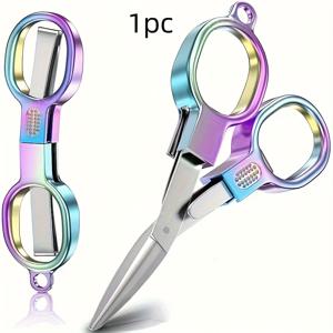 TEMU 1pc 스테인리스 스틸 접이식 가위, 주석 합금 손잡이, 인간 중심 디자인, 휴대용 여행용 안경 및 낚시줄 클램프, 야외 활동용 컴팩트 실용 도구, 낚시줄 커터|아이리스센트 피니시|스테인리스 스틸 가위