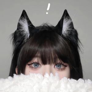 TEMU 12개월, 여성용 고양이 귀 헤드밴드, 코스 시뮬레이션 3D 괴물 귀 KC 귀여운 플러시 귀 세척 헤드밴드 lolita 헤드밴드 블랙|머리띠