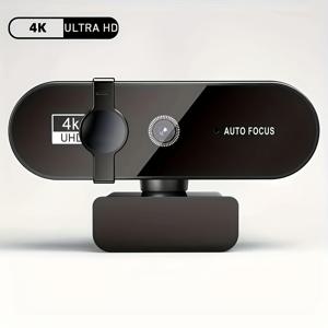 TEMU 4K/2K 자동 초점 네트워크 카메라 - 개인 정보 보호 커버 및 내장 마이크 포함, PC용 웹캠, 360° 회전 베이스, 플러그 앤 플레이, PC/노트북/스트리밍/온라인 미팅에 적합 (줌/스케이프/팀즈), 블랙 , 할로윈/크리스마스 선물